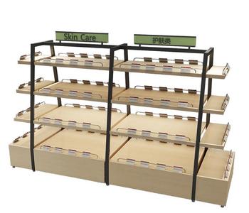 Four tiers display shelving with storage